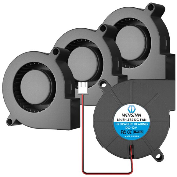 WINSINN 50mm 5015 Blower Fan 12V, 3D Printer 12 Volt Fans Blower Turbine Turbo Hydraulic Bearing, Brushless Cooling 50mmx15mm 2PIN (Pack of 4Pcs)