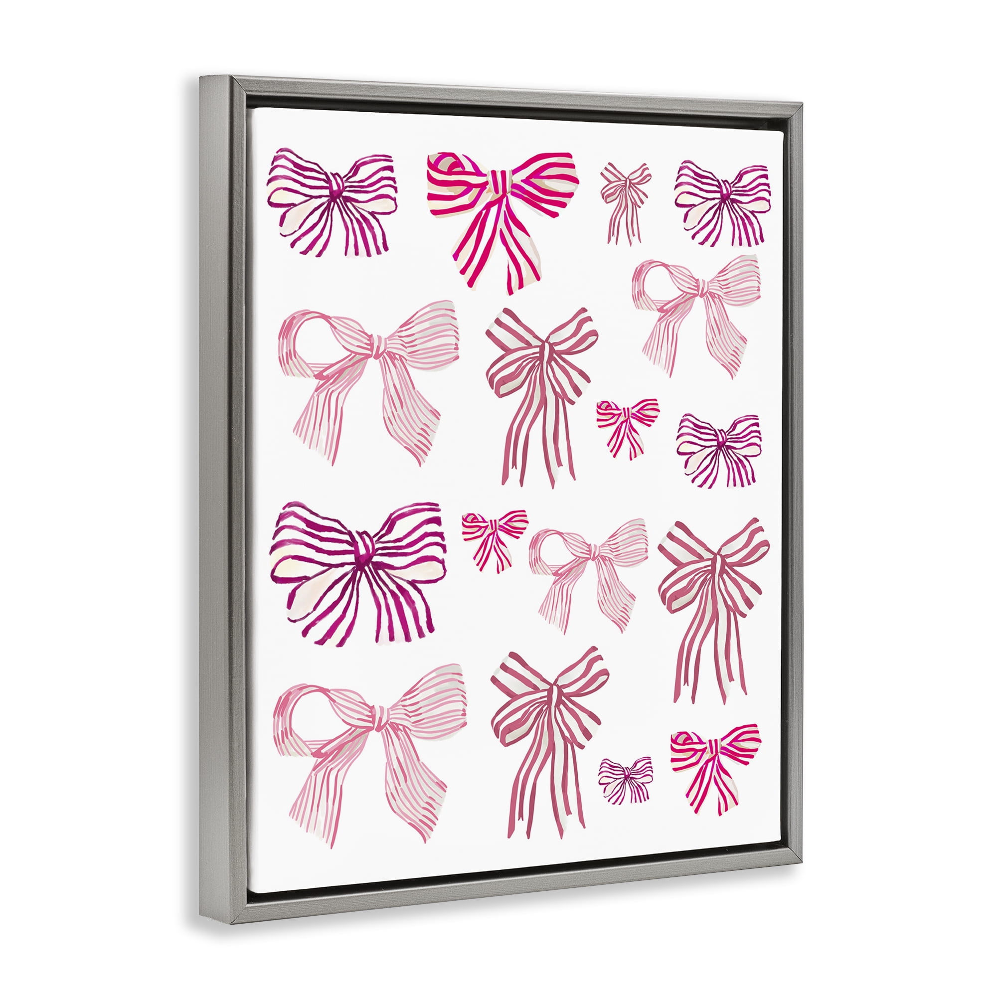 Stupell Industries Varied Pink Bows Beauty & Fashion Painting Gray Floater Framed Art Print Wall Art, 17 x 21