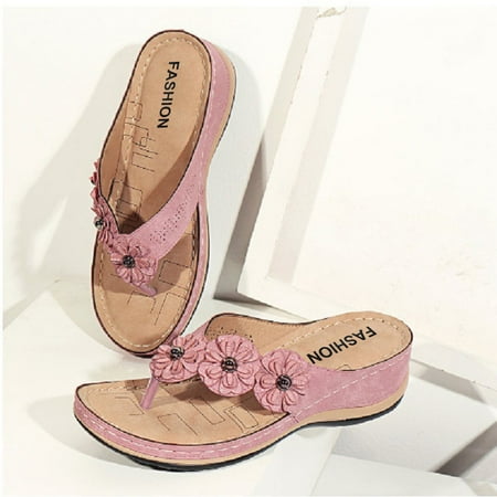 

Lyinloo Stretch Orthotic Slide Sandals Cross Sandals Woven Beach Wedge Slippers Shoes Pink 36