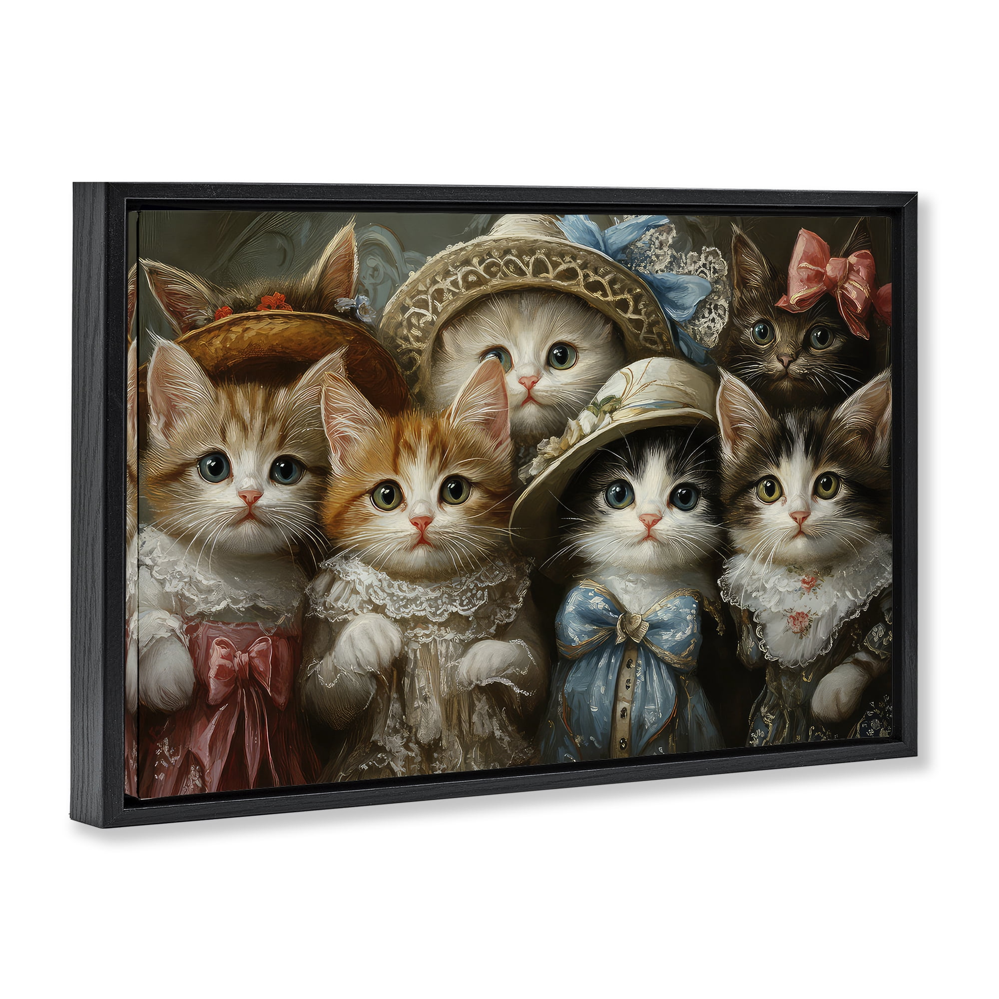 Stupell Industries Fashionable Vintage Cats Black Framed Floater Canvas Wall Art, design by The Wands Want