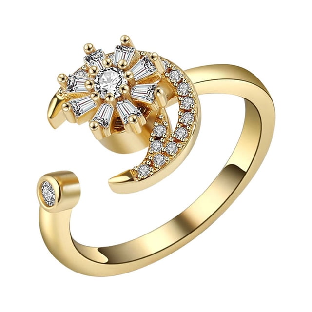 Geometric Figure Rotating Rings Micro Rotating Anxiety Stress Rings Adjustable Zircon Open Rings for Women and Kids
