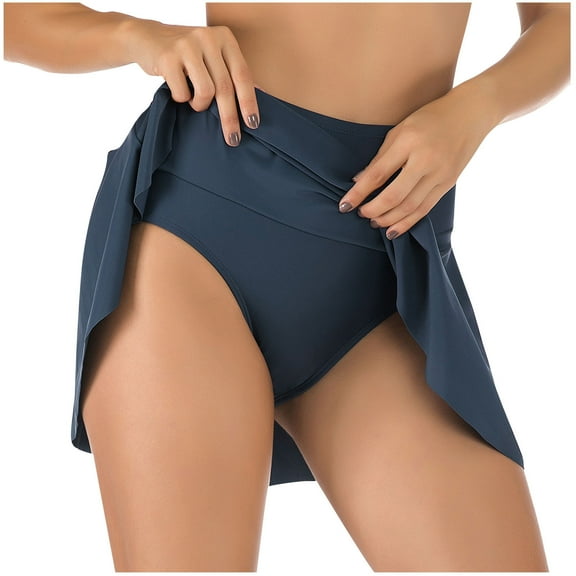 Annhoo Women's Swim Skirt with Build in Briefs High Waisted Bathing Summer Solid Color Swimdress Bottoms