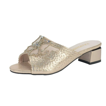 

nsendm Sandals Women Size 10 Fashion Summer Women s Sandals Chunky Heel Middle Sketches Sandals Women s Flip Flop Sandal Gold 6.5