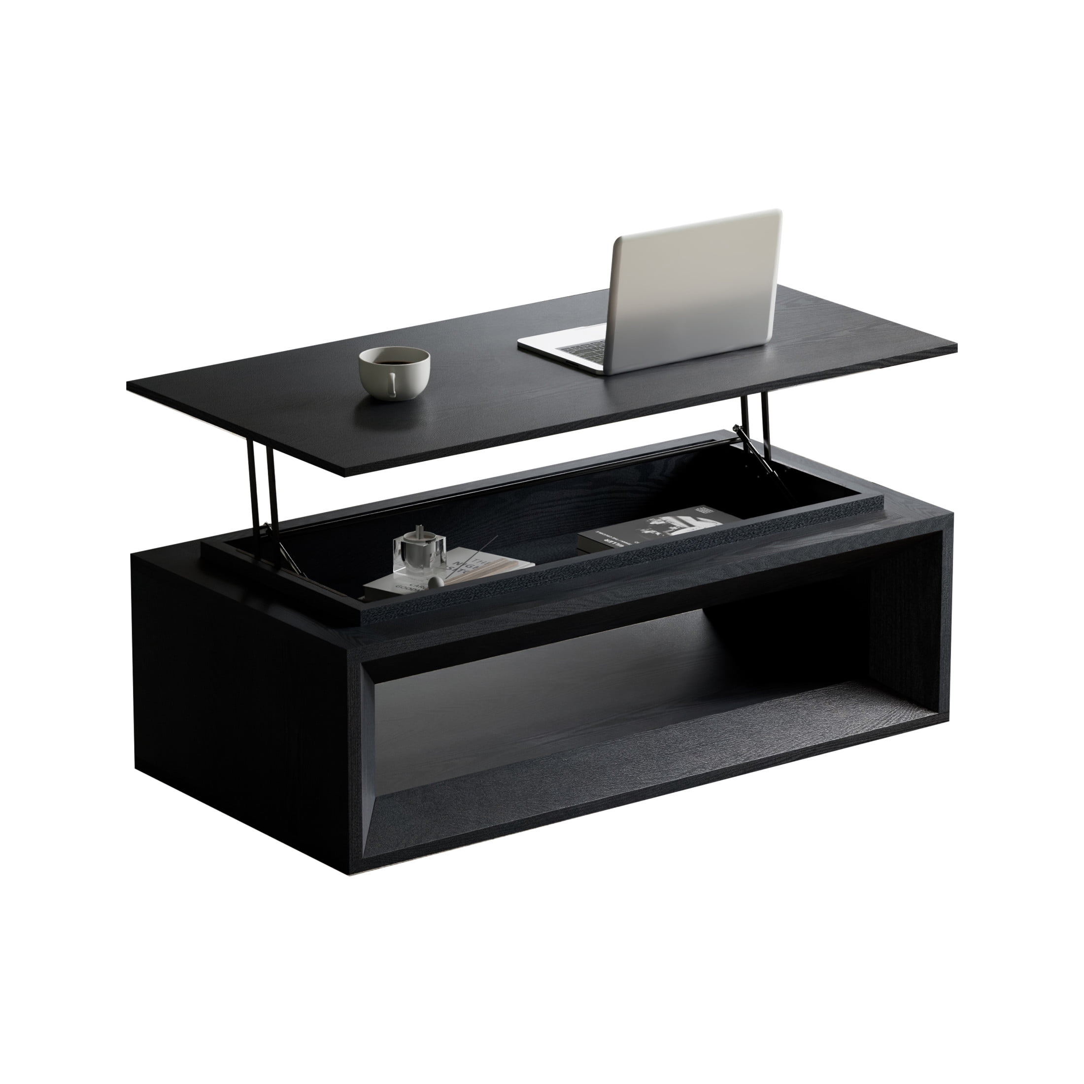Noble House Fraser 43.3" Modern Lift-Top Coffee Table with Hidden Storage, Adjustable Height for Living Room, Black
