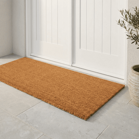 Fab Habitat Modern Non Slip Doormat - Durable, Thin - Natural Coir & Rubber - Entryway, Double Door, Porch, Patio - Minimalist Natural (18" x 60" Non-Slip)