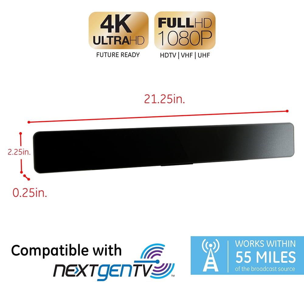 GE Pro Amplified HD TV Antenna, Indoor, Bar Design, VHF UHF HDTV, 33691