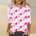 thumbnail image 1 of Hamky T-Shirts pour Femmes Manches 3/4 Hauts Imprimés Cœur T-Shirts pour Femmes Manches 3/4 Col Rond T-Shirts Graphiques Hauts de Vacances T-Shirts Graphiques T-Shirts pour Femmes Rose Vif 3TG, 1 of 5