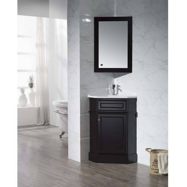 Stufurhome Hampton Espresso 27 Inch Corner Bathroom Vanity with Medicine