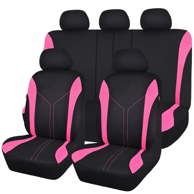 Juego completo de fundas para asientos de coche Flying Banner, poliéster negro y rosa