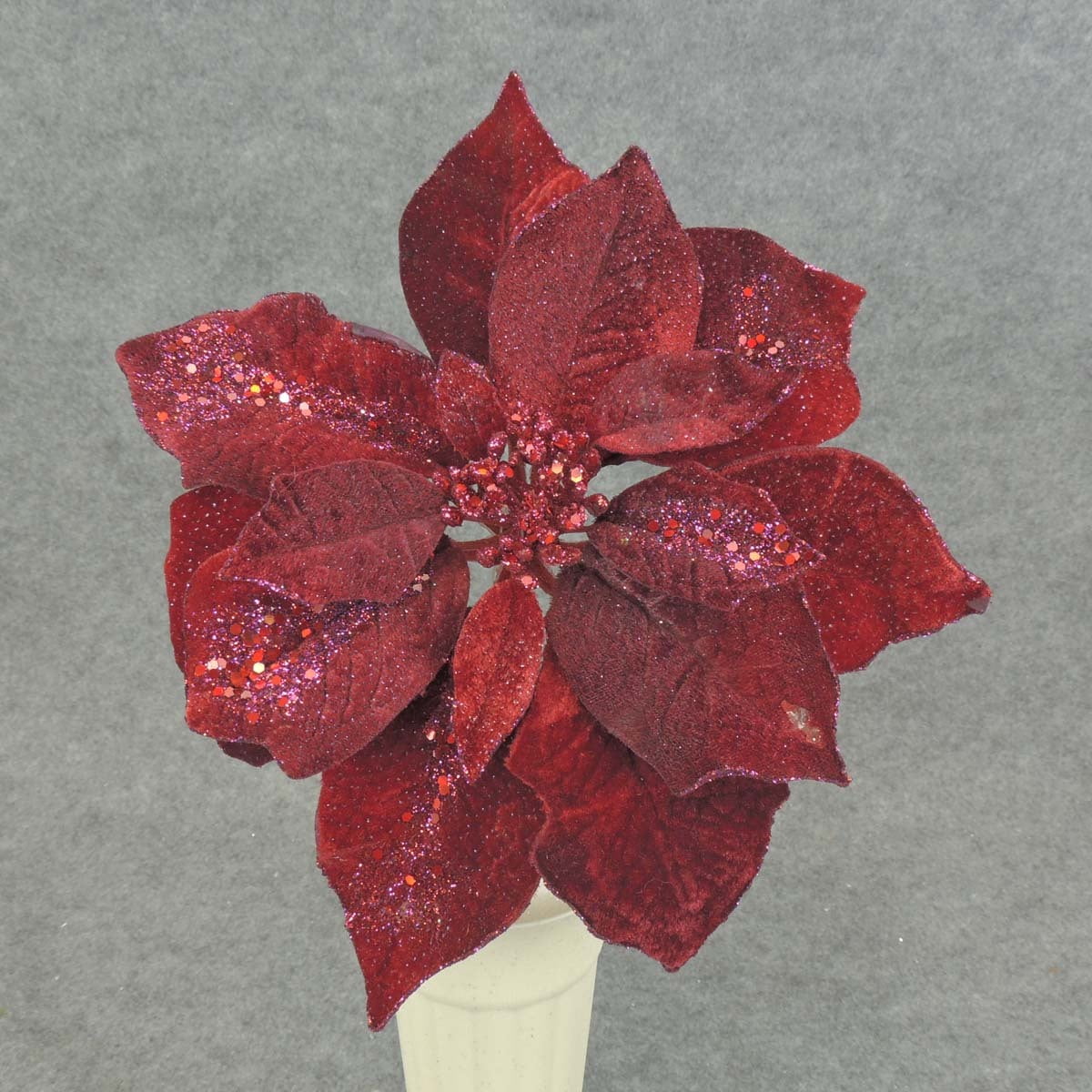 1 Pc, 8 Inch Tall Artificial Burgundy Velvet Poinsettia Bloom (10" Wide