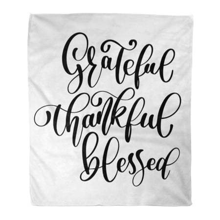 SIDONKU Throw Blanket Warm Cozy Print Flannel Typographic Saying Thankful Grateful Blessed Decorated Acorn and Oak Leaf Comfortable Soft for Bed Sofa and Couch 58x80 Inches