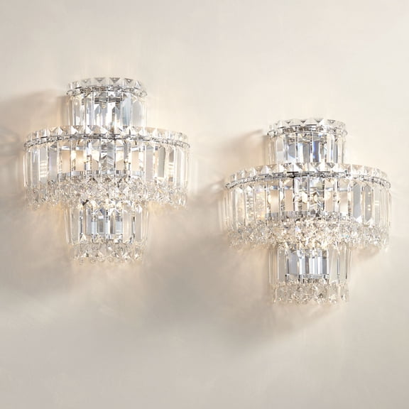 Vienna Full Spectrum Magnificence Modern Wall Light Sconces Set of 2 Chrome Hardwire 11 1/2" 4-Light LED Fixture Clear Crystal for Bedroom Bathroom