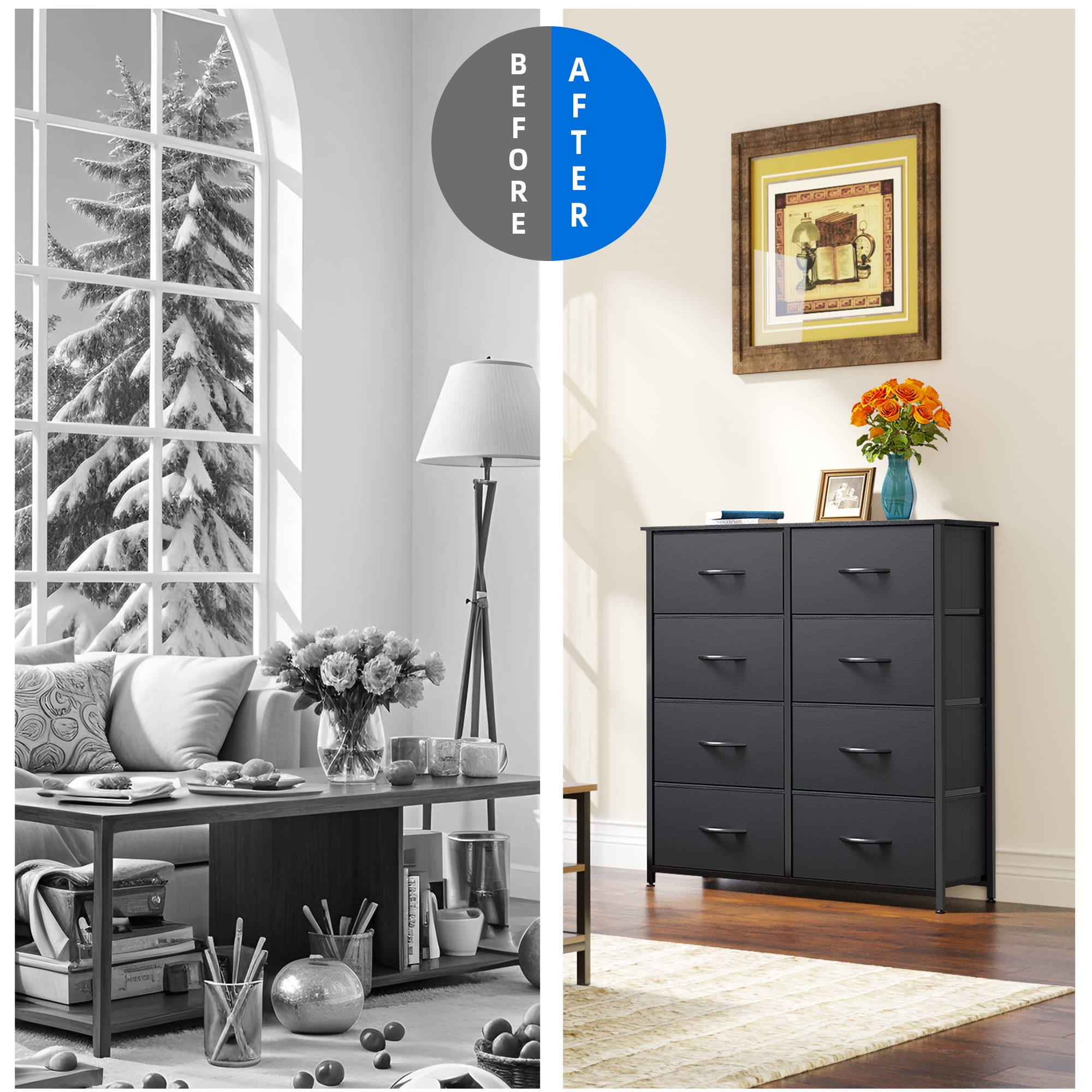 DEXTRUS 8 Drawers Dresser Chest of Drawers for Bedroom Fabric Storage Dressers for Living Room Bedroom for Adult Black
