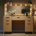thumbnail image 5 of UGTOO Rustic Wood Vanity Table – LED Mirror, 5 Drawers, USB Ports, Vintage Gold Accents (54.3"H x 48.8"L), 5 of 17