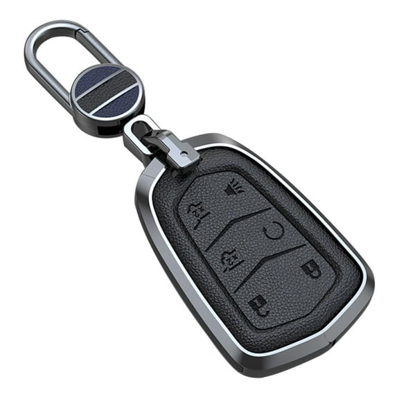 6-button Key Fob Cover Fit for Cadillac Escalade 2015-2020 Smart Remote Key Case Metal and Leather Key Holder Full Protection Fit for Cadillac XT4 XT5 XT6 Accessories
