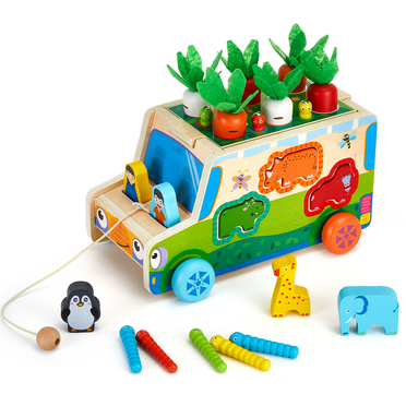 Toddlers Montessori Wooden Toys, Shape Sorting Toys for Toddlers, with Carrot, Farm Animals Blocks, Wood Preschool Learning Fine Motor Skills Game Gift for Kids Ages 1-3