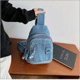 thumbnail image 3 of Sunyuer Women Vintage Denim Sling Bag, Lightweight Casual Crossbody Chest Bag, Multi Pocket Denim Fanny Pack Adjustable Strap Daypack for Travel Walking Commute, 3 of 7