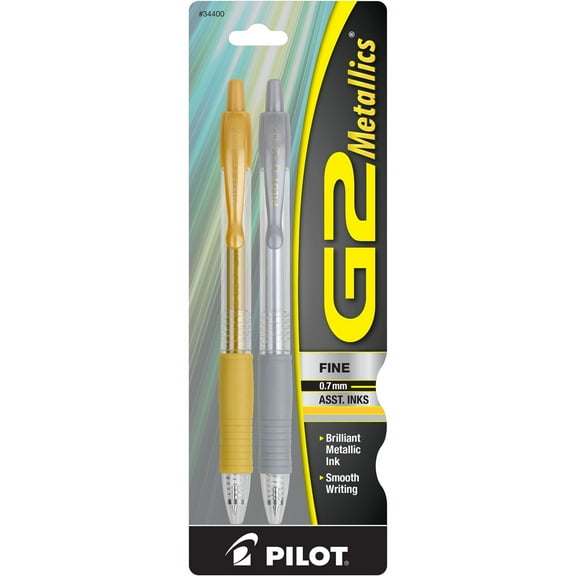 G2 Metallics Retractable Gel Ink Pens, 0.7 Fine Point, Gold and Silver, 2 Count