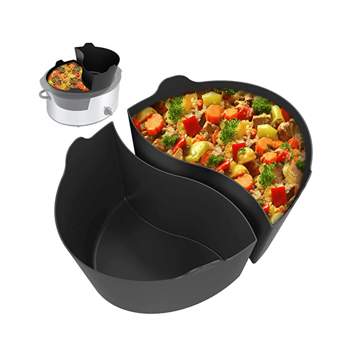 Séparateur De Mijoteuse En Silicone Alimentaire Aolso - 4 Compartiments Réutilisables - Noir