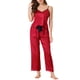 thumbnail image 2 of Conjuntos de pijama de satén para mujer INSPIRE CHIC, top de tirantes, pantalones palazzo con una máscara para dormir, 3 piezas, ropa de dormir de seda, XL, rojo, 2 of 5