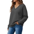 thumbnail image 5 of Oversized V Neck Long Sleeve Fleece Casual Pullover Sweatshirt for Women | Polyester Warm Autumn Layering Top, Daily Casual Weekend Outing Wear, Baggy Long Sleeve Pullover for Plus Size Women,S, 5 of 8