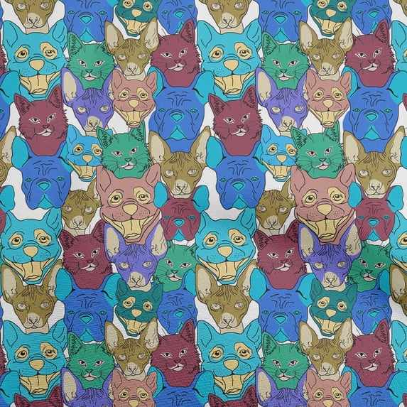 oneOone Polyester Spandex Medium Blue Fabric Cat Craft Projects Decor Fabric Printed By The Yard 56 Inch Wide