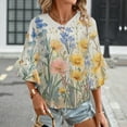 thumbnail image 3 of Wildflowers Floral Women's V-Neck Blouse With 3/4 Ruffled Bell Sleeves Casual Top Ladies Blouses, 3 of 7