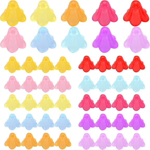 300pcs Assorted Colors Trumpet Flower Beads, Resin & Plastic, Center Drilled, Spacer Bead Caps for DIY Crafts & Jewelry Making,13.7 mm x 10 mm