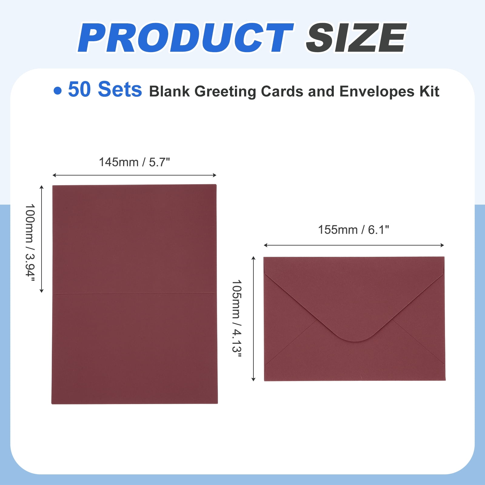 Uxcell 4 x 6" Blank Greeting Cards and Envelopes, 50Sets Half Fold Note Cards and Envelopes 250g Thick Cardstock for DIY Wedding Birthday Party Invitations, Dark Red