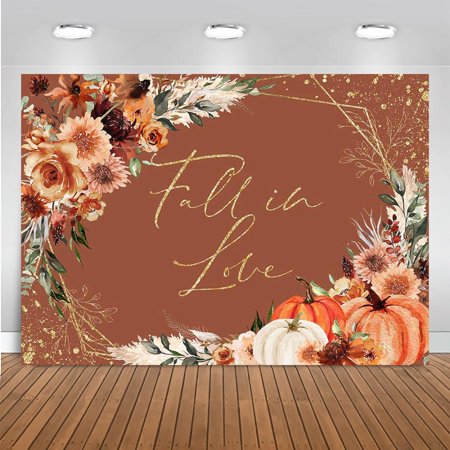 Fall in Love Bridal Shower Backdrop Boho Autumn Leaves Pumpkin Bride Shower Background Terracotta Flower Pampas Grass Wedding Party Decorations Banner Supplies Photo Booth Props
