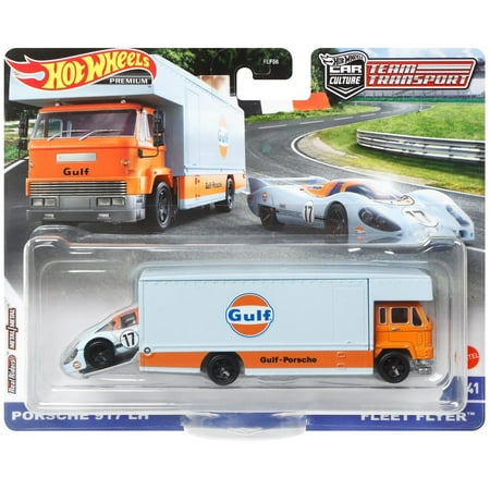 Hot Wheels Team Transport Porsche 917 LH & Fleet Flyer Diecast Car