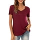 thumbnail image 1 of Nueva camiseta de mujer de moda Color sólido Cuello en V Manga corta Dobladillo redondeado Largo Cas Abanopi Borgoña XX-Large, 1 of 7