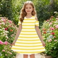 thumbnail image 4 of Annhoo Girls off the Shoulder Dresses Crew Beck Short Sleeve A-Line Striped Loose Casual Comfy Dresses 3-14 Years, 4 of 8