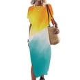 thumbnail image 1 of SMihono Robe Maxi Bohème d'Été pour Femmes Grande Taille Robe Maxi pour Femmes Plage Vacances Décontractée Ample Longue Robe Manches Courtes Robes d'Été avec Fente Robe Évasée de Plage, 1 of 5