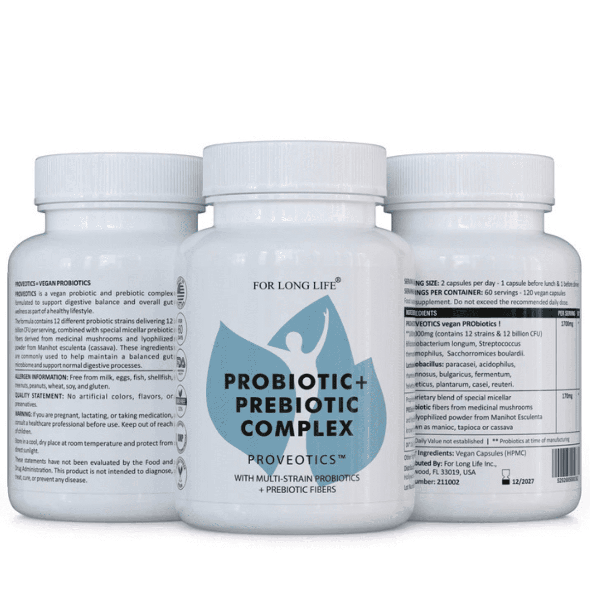 FOR LONG LIFE PROVEOTICS VEGAN PROBIOTIC SUPPLEMENT | Digestive Enzymes | Multi Enzymes with Prebiotics for Digestive Health for Women and Men (PACK 3)