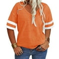 thumbnail image 2 of Plus Size Women Striped Short Sleeved V-neck Casual Simple T-shirt Tops, 2 of 4