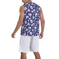 thumbnail image 2 of Honeii Skull flower white blue print basktball shirt for men and women, Unisex basketball jersey for Theme party-X-Large, 2 of 6