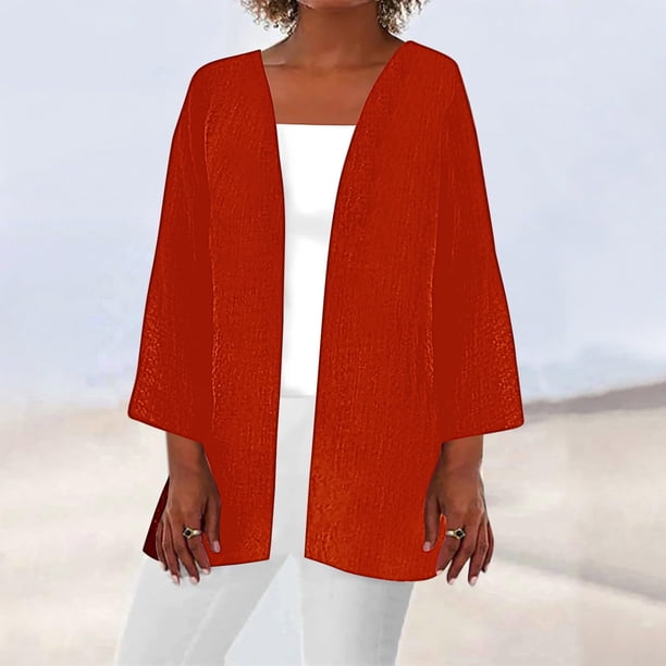 Cárdigan para mujer, de verano y otoño, de color liso, de manga larga, holgado, informal, para cubrirse