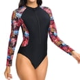 thumbnail image 4 of vigerkar One Piece Swimsuit for Women Neck Zipper Long Sleeve Bathing Suit Black, S, 4 of 8