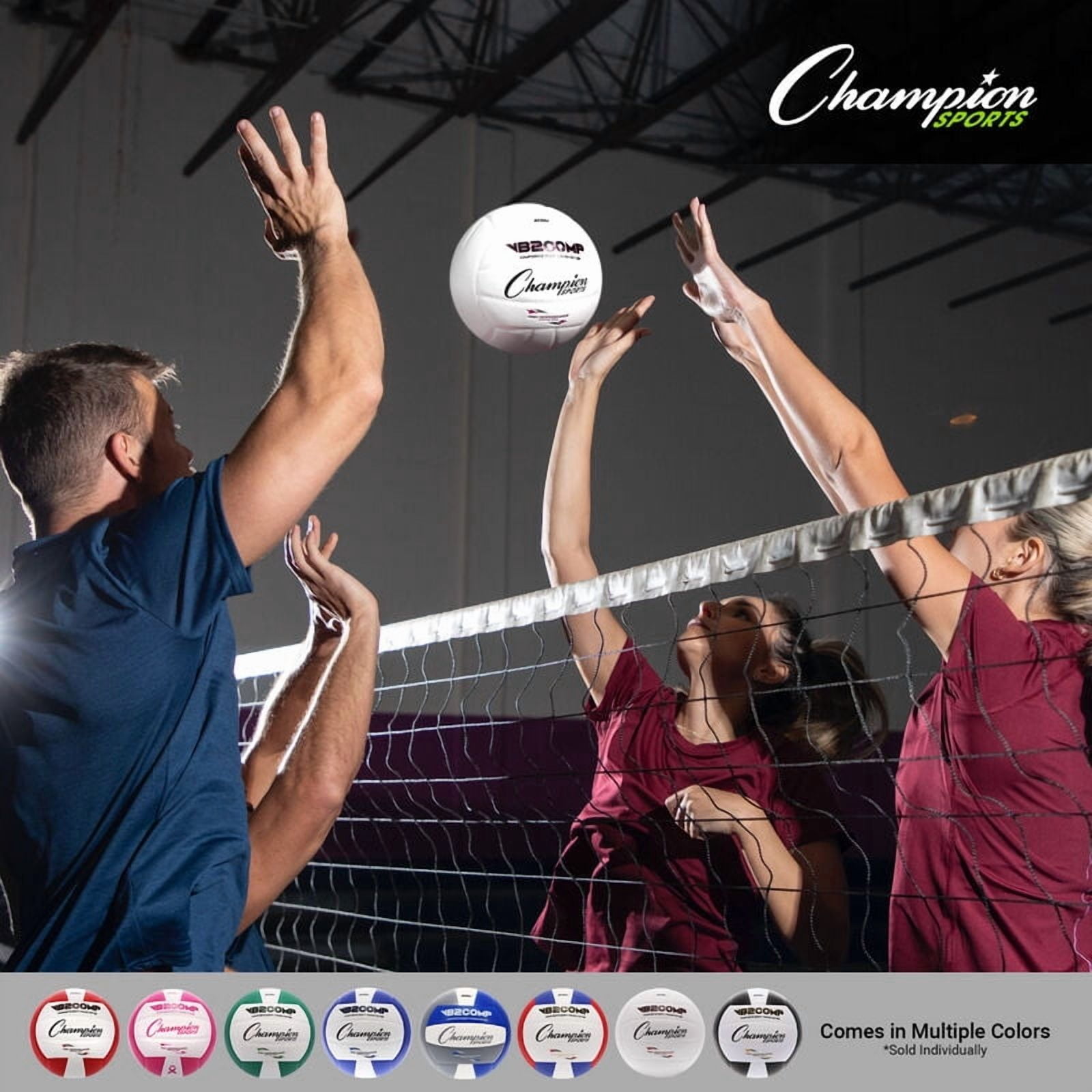 Champion Sports VB Pro Comp Series Indoor Volleyball, Official Size - Durable, Soft-Touch Volleyballs with Composite Synthetic Leather Cover - Premium Volleyball Equipment and Gear - Black/White