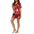 thumbnail image 4 of INSPIRE CHIC Women's Satin Pajama Sets Button Down Shirt and Shorts 2 Pcs Floral Loungewear 2XL Reds, 4 of 5