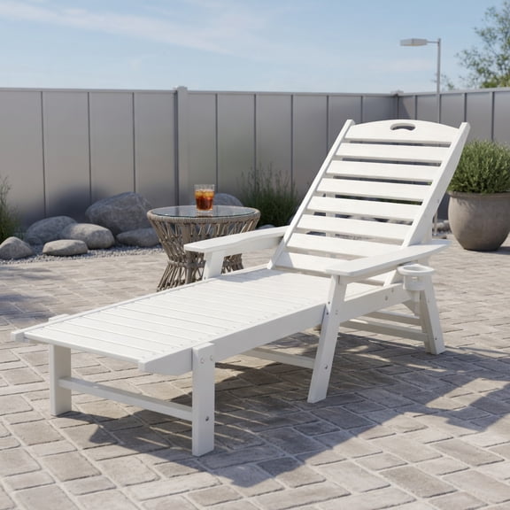 GVN Chaise Lounge Outdoor, Lounge Chair Outdoor,Patio Chaise Lounge Chair with 4 Position Backrest-White