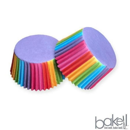 Rainbow Print Cupcake Liners (25pcs, Standard Size) Grease Resistant Cake Liners for Baking, Caking and Crafting by Bakell