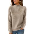 thumbnail image 7 of Women's Turtleneck Mock Neck Sweater Long Sleeve Casual Dressy Knit, Fall Winter Trendy Pullover Top Camel 2XL, 7 of 7