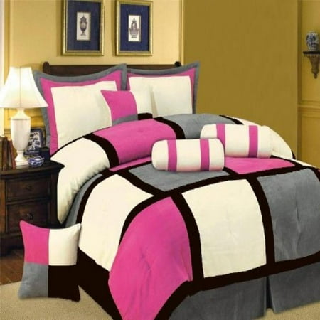 7 Pc Modern Black Hot Pink White Gray Suede Comforter Set Bed In A 7 Pc Modern Black Hot Pink White Gray Suede Comforter Set Bed In A Bag