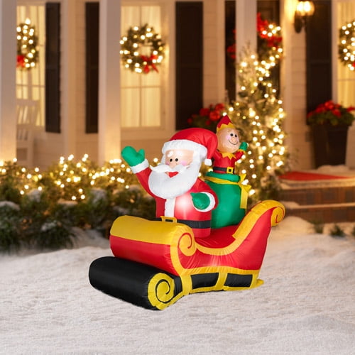 3.5' Tall Airblown Christmas Inflatable Santa and Elf in Sleigh ...