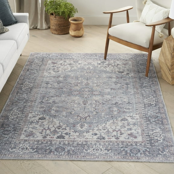 Nicole Curtis Machine Washable Series 1 Persian Grey 6' x 9' Area Rug, (6x9)