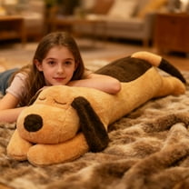 110Cm Extra Large Lying Puppy Plush Toy, Cute Soft Comfortable Stuffed Animal With Long Body And Peaceful Expression, Ideal As Sleeping Pillow Cuddly Companion And Decorative Prop