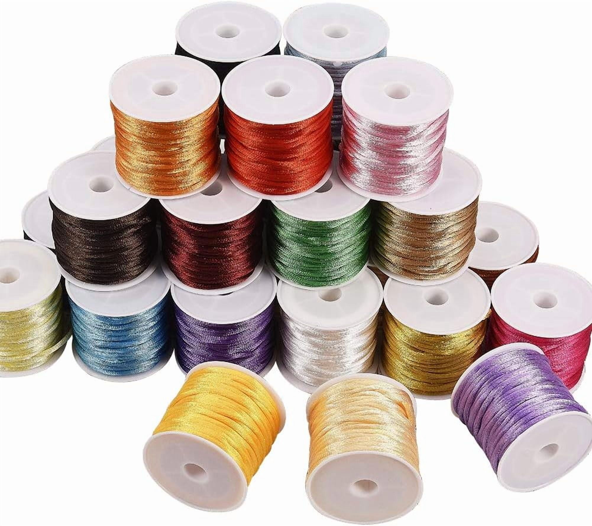 30 Rolls About 328 Yards Satin Nylon Jewellery Cord 2mm Rattail Chinese Knotting Cord Shamballa Macrame Thread Beading String Mixed Color for DIY Craft Making Kumihimo Friendship Bracelets