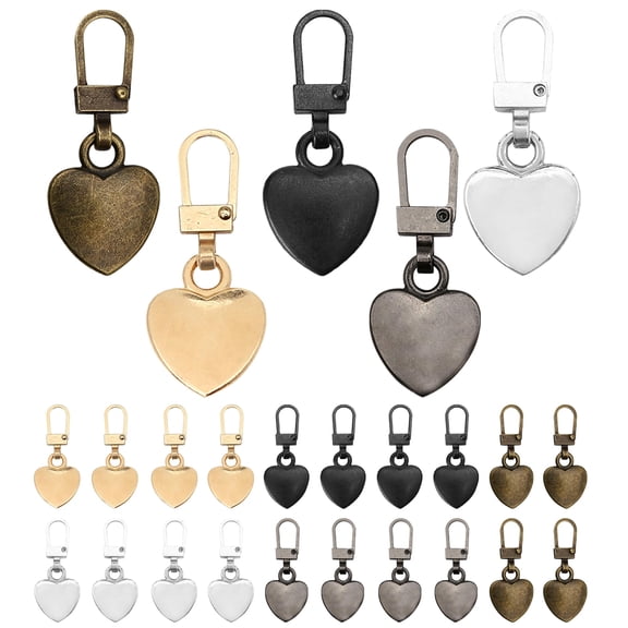 20pcs Multicolor Zipper Pull Replacement Heart Shaped Metal Tabs Upgraded Premium Decorative Cute for Suitcase, Purse Handles, Luggage, Backpacks, Coats, Jackets, Handbags, and Pants, Repair